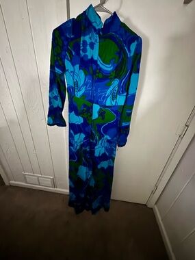 Vintage Blue & Green Floral jumpsuit - Women's Long Sleeve.